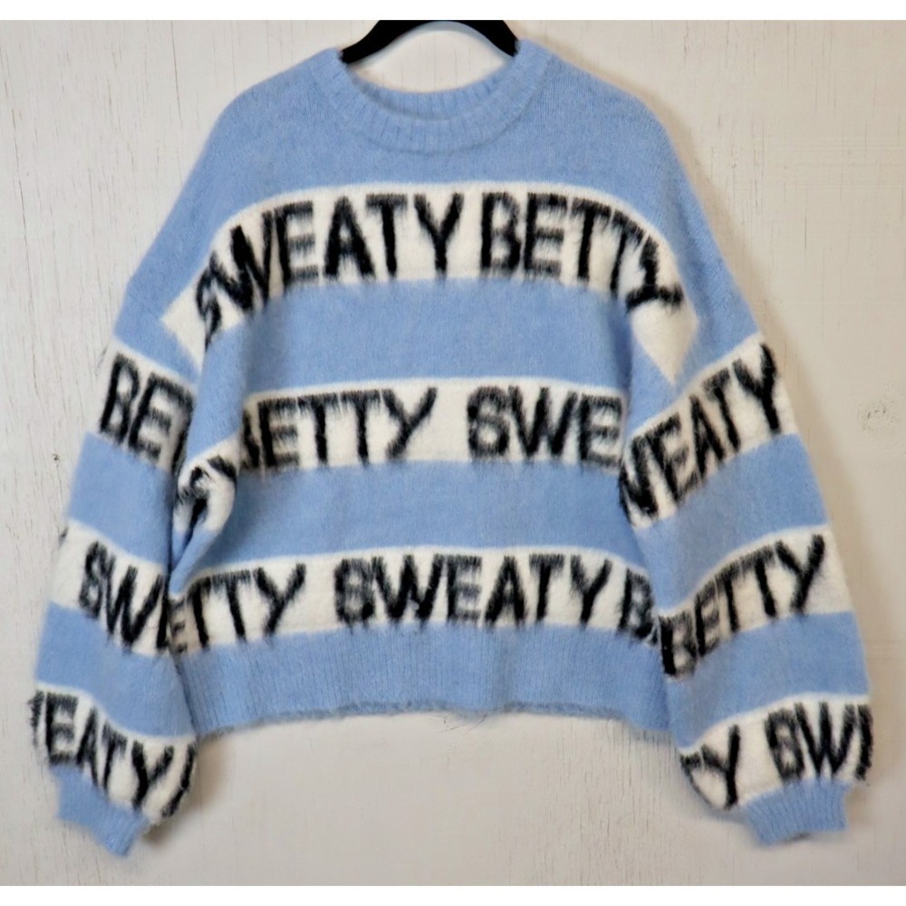Vintage Sweaty Betty Sweater Womens Size 8 Knit Jumper Alpaca Wool Blue Short